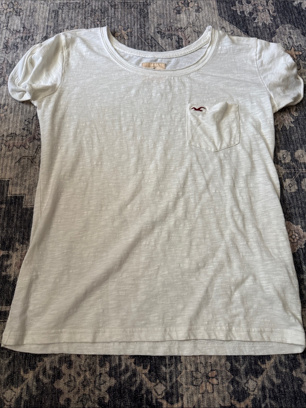 Hollister White Short Sleeve Pocket Tee with Red Logo